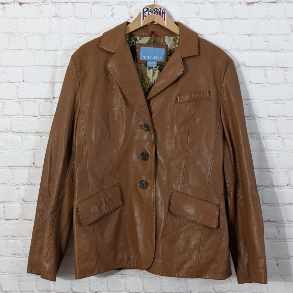 Nine West Paisley Lined Leather Jacket Brown XL